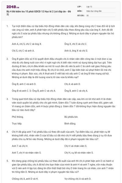 Bộ 4 Đề kiểm tra 15 phút GDCD 12 Học kì 2 (có đáp án - Đề 3)