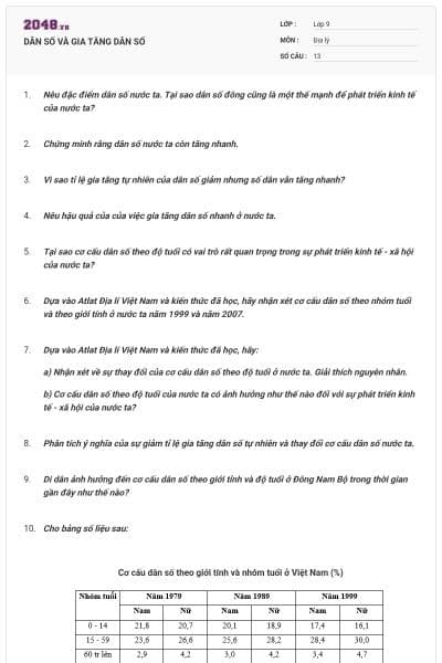 DÂN SỐ VÀ GIA TĂNG DÂN SỐ