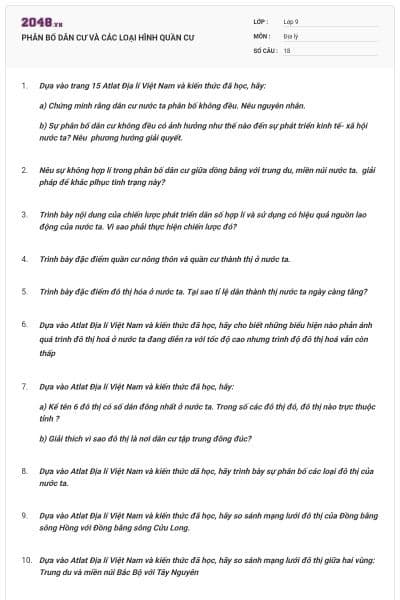 PHÂN BỐ DÂN CƯ VÀ CÁC LOẠI HÌNH QUẦN CƯ