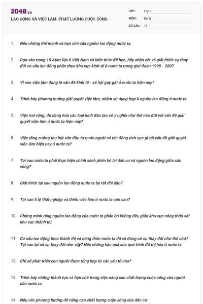 LAO ĐỘNG VÀ VIỆC LÀM. CHẤT LƯỢNG CUỘC SỐNG
