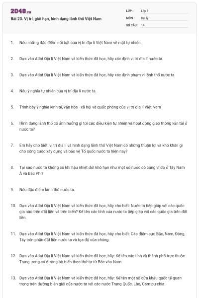 Bài 23. Vị trí, giới hạn, hình dạng lãnh thổ Việt Nam