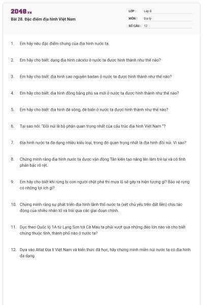 Bài 28. Đặc điểm địa hình Việt Nam