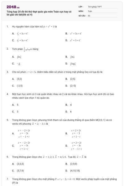 Tổng hợp 20 đề thi thử thpt quốc gia môn Toán cực hay có lời giải chi tiết(Đề số 4)
