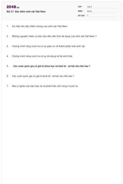 Bài 37. Đặc điểm sinh vật Việt Nam