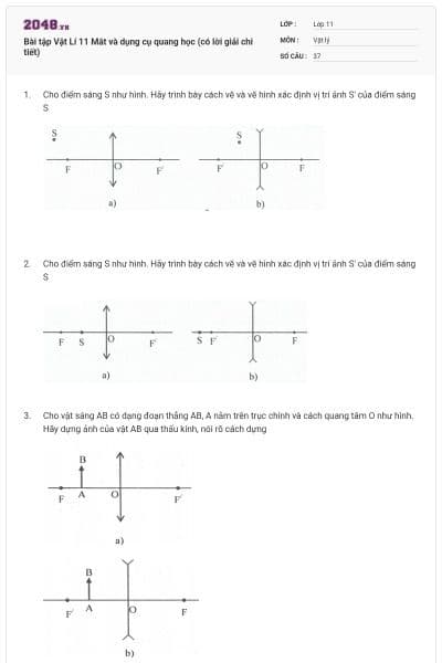 Bài tập Vật Lí 11 Mắt và dụng cụ quang học (có lời giải chi tiết)
