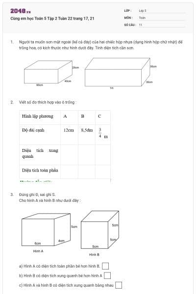 Cùng em học Toán 5 Tập 2 Tuần 22 trang 17, 21