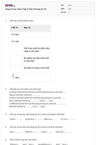 Cùng em học Toán 5 Tập 2 Tuần 23 trang 22, 25