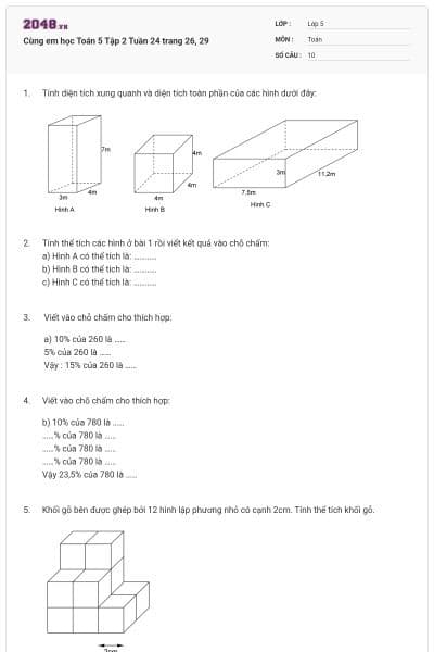 Cùng em học Toán 5 Tập 2 Tuần 24 trang 26, 29