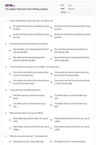 Trắc nghiệm Tiếng Anh 9 Unit 4 Writing có đáp án