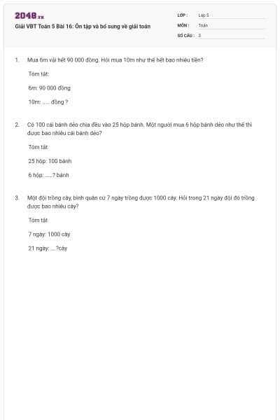 Giải VBT Toán 5 Bài 16: Ôn tập và bổ sung về giải toán