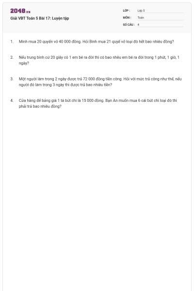 Giải VBT Toán 5 Bài 17: Luyện tập