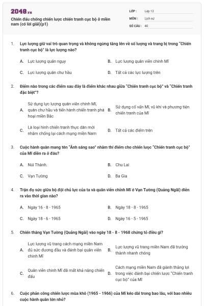 Chiến đấu chống chiến lược chiến tranh cục bộ ở miền nam (có lời giải)(p1)