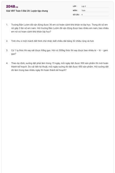 Giải VBT Toán 5 Bài 20: Luyện tập chung