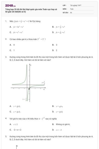 Tổng hợp 20 đề thi thử thpt quốc gia môn Toán cực hay có lời giải chi tiết(Đề số 6)