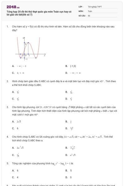 Tổng hợp 20 đề thi thử thpt quốc gia môn Toán cực hay có lời giải chi tiết(Đề số 7)