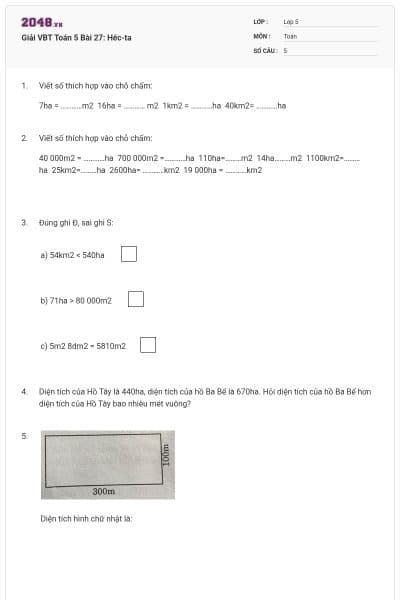 Giải VBT Toán 5 Bài 27: Héc-ta