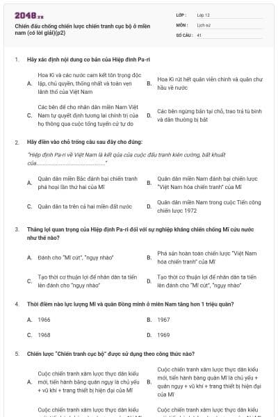 Chiến đấu chống chiến lược chiến tranh cục bộ ở miền nam (có lời giải)(p2)