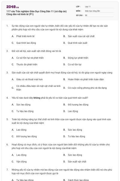 117 câu Trắc nghiệm Giáo Dục Công Dân 11 (có đáp án) Công dân với kinh tế (P1)
