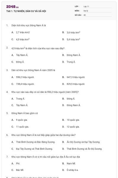 Tiết 1. TỰ NHIÊN, DÂN CƯ VÀ XÃ HỘI