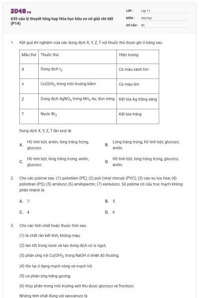635 câu lý thuyết tổng hợp Hóa học hữu cơ có giải chi tiết (P14)