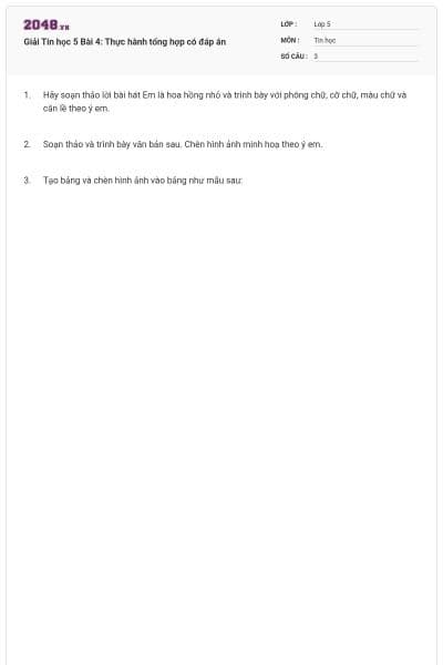 Giải Tin học 5 Bài 4: Thực hành tổng hợp có đáp án