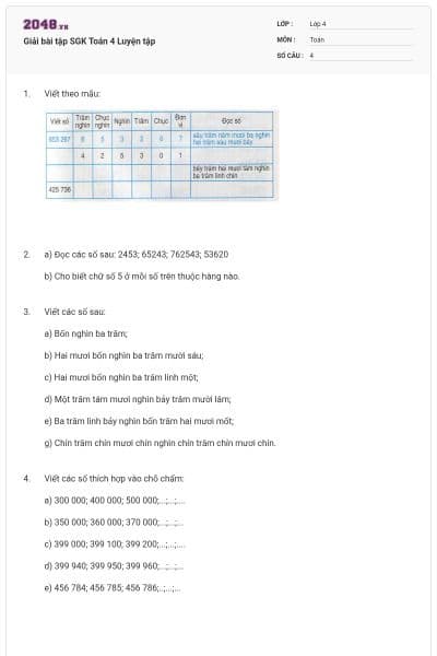 Giải bài tập SGK Toán 4 Luyện tập