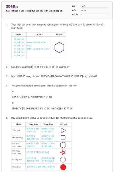 Giải Tin học 5 Bài 1: Tiếp tục với câu lệnh lặp có đáp án