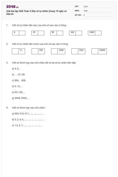 Giải bài tập SGK Toán 4 Dãy số tự nhiên (trang 19 sgk) có đáp án