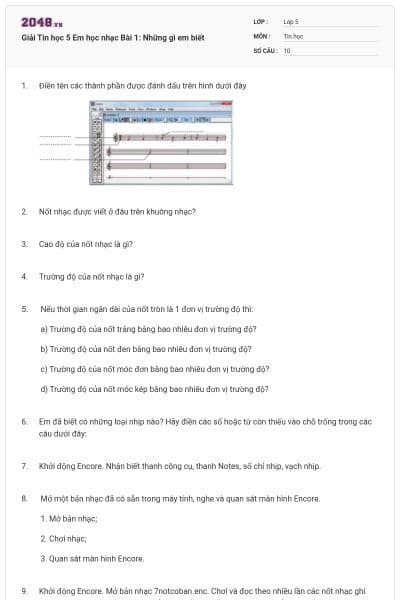 Giải Tin học 5 Em học nhạc Bài 1: Những gì em biết