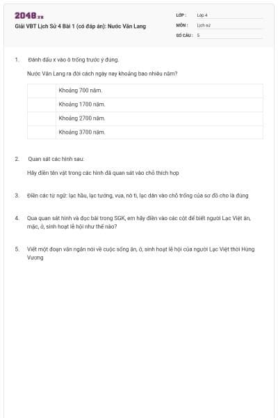 Giải VBT Lịch Sử 4 Bài 1 (có đáp án): Nước Văn Lang