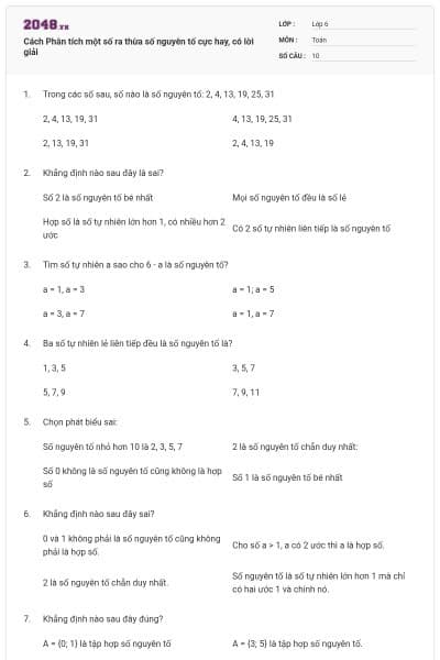 Cách Phân tích một số ra thừa số nguyên tố cực hay, có lời giải