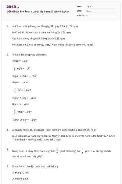 Giải bài tập SGK Toán 4 Luyện tập trang 26 sgk có đáp án