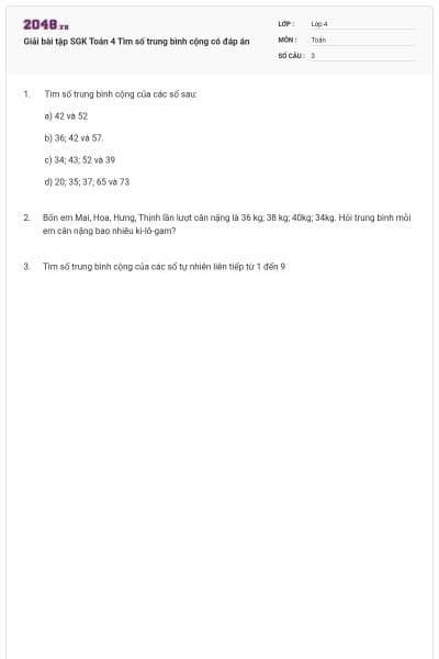 Giải bài tập SGK Toán 4 Tìm số trung bình cộng có đáp án
