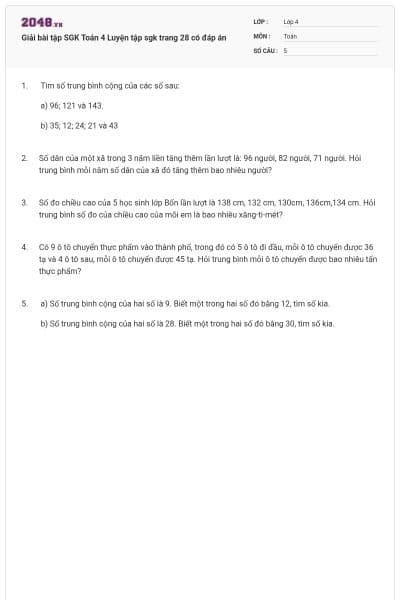 Giải bài tập SGK Toán 4 Luyện tập sgk trang 28 có đáp án