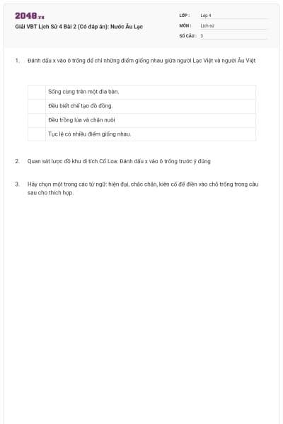 Giải VBT Lịch Sử 4 Bài 2 (Có đáp án): Nước Âu Lạc