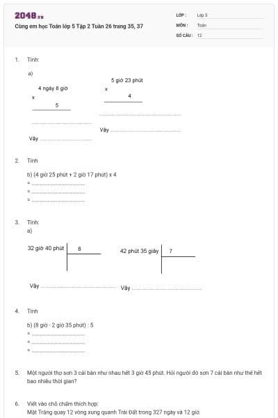 Cùng em học Toán lớp 5 Tập 2 Tuần 26 trang 35, 37