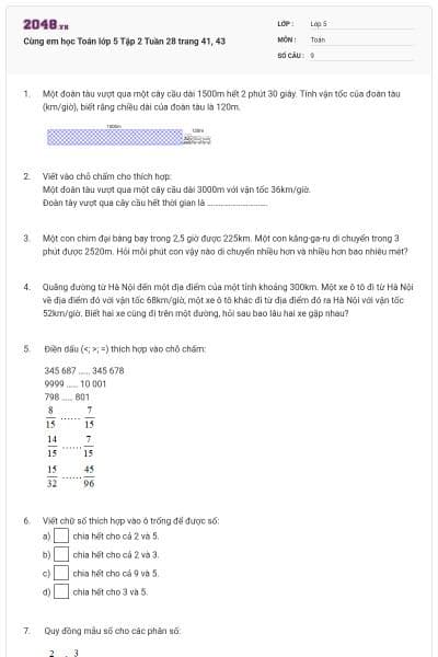 Cùng em học Toán lớp 5 Tập 2 Tuần 28 trang 41, 43