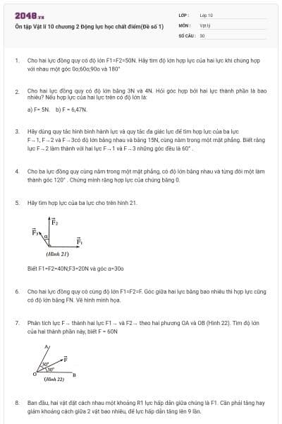 Ôn tập Vật lí 10 chương 2 Động lực học chất điểm(Đề số 1)