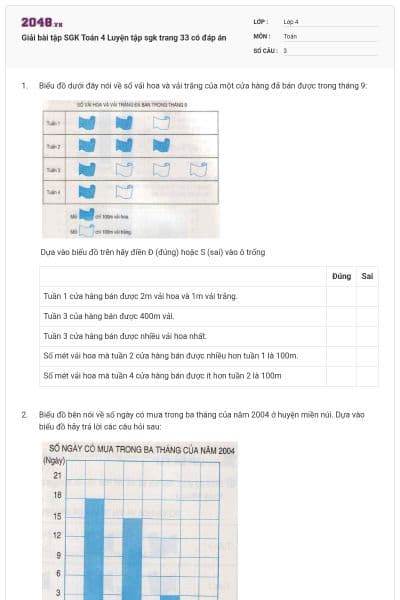 Giải bài tập SGK Toán 4 Luyện tập sgk trang 33 có đáp án