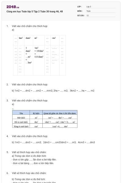 Cùng em học Toán lớp 5 Tập 2 Tuần 30 trang 46, 48