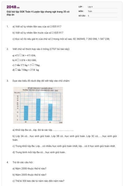 Giải bài tập SGK Toán 4 Luyện tập chung sgk trang 35 có đáp án