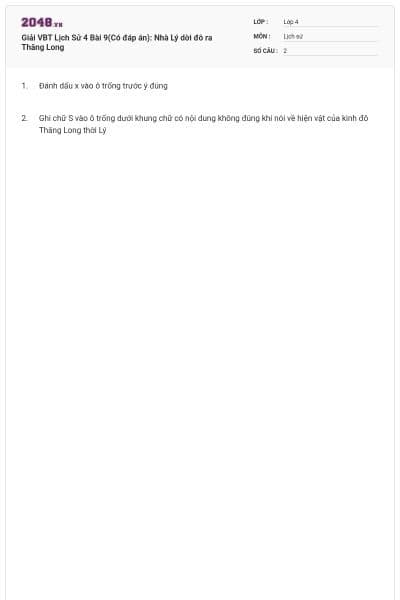 Giải VBT Lịch Sử 4 Bài 9(Có đáp án): Nhà Lý dời đô ra Thăng Long