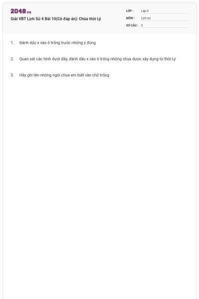 Giải VBT Lịch Sử 4 Bài 10(Có đáp án): Chùa thời Lý