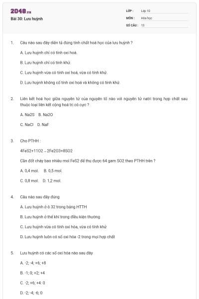 Bài 30: Lưu huỳnh