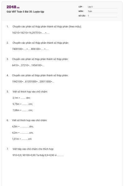 Giải VBT Toán 5 Bài 35: Luyện tập