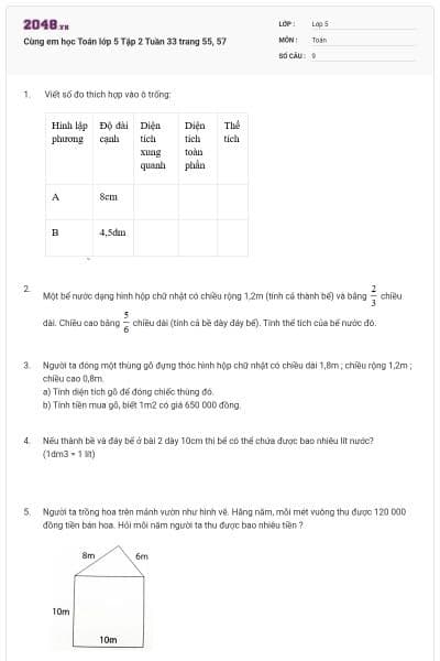 Cùng em học Toán lớp 5 Tập 2 Tuần 33 trang 55, 57