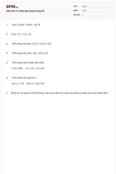 Giải toán 5 Luyện tập chung trang 62