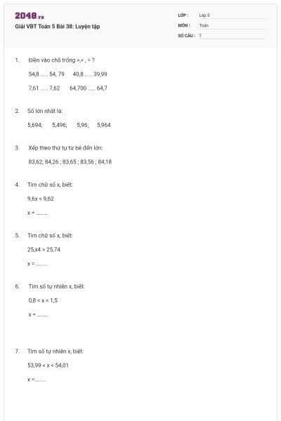 Giải VBT Toán 5 Bài 38: Luyện tập