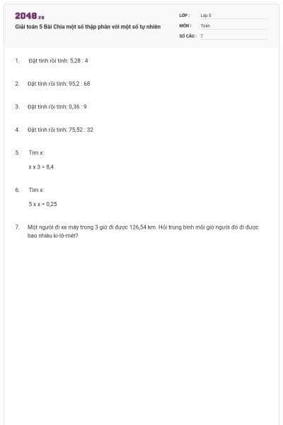 Giải toán 5 Bài Chia một số thập phân với một số tự nhiên