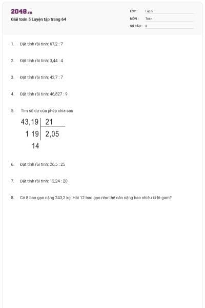 Giải toán 5 Luyện tập trang 64